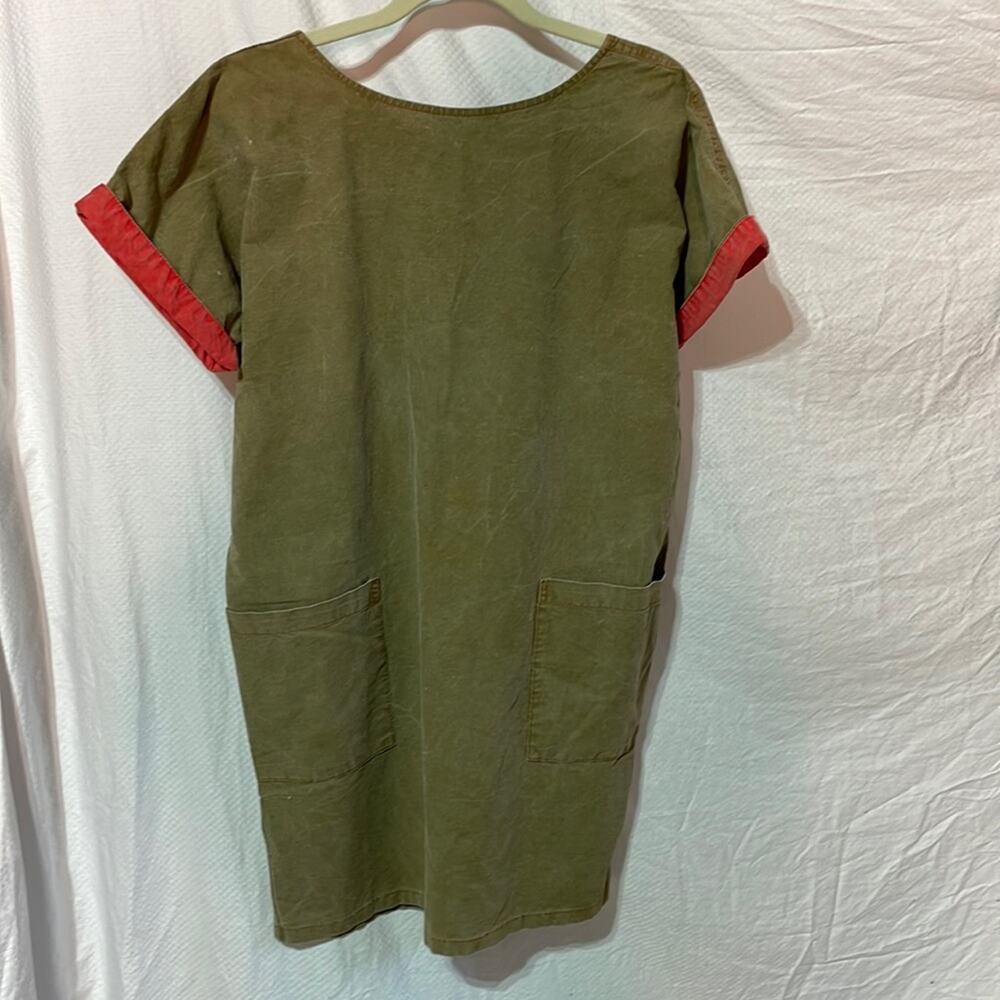 Serge Azar 6 VINTAGE taupe red short sleeve 💯cotton mini dress guc pockets